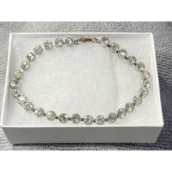 Vintage 7.5” Rhinestone Crystal Tennis Bracelet w cup settings - Picture 1 of 7